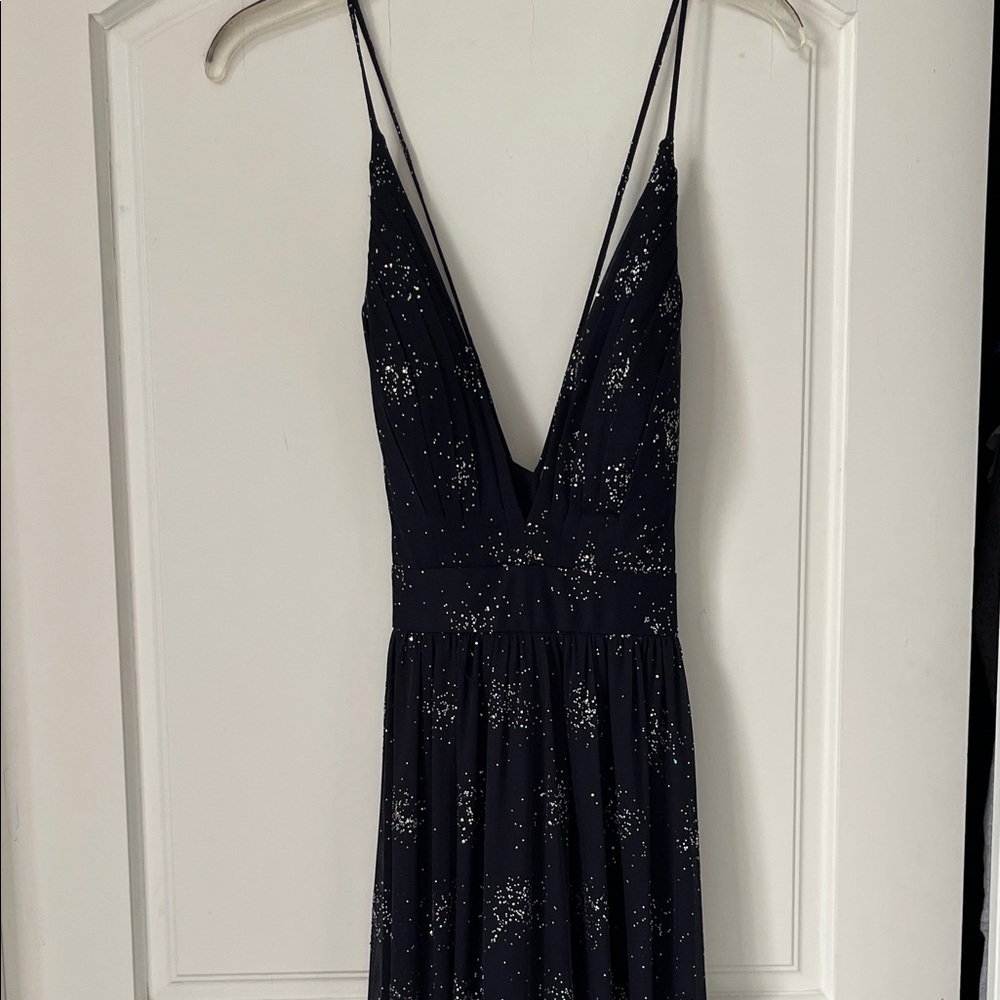 Elegant Navy Blue Dress with Starry Pattern